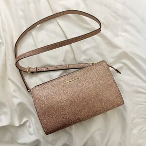 Michael Kors Rose Gold Pink Glitter Crossbody Bag